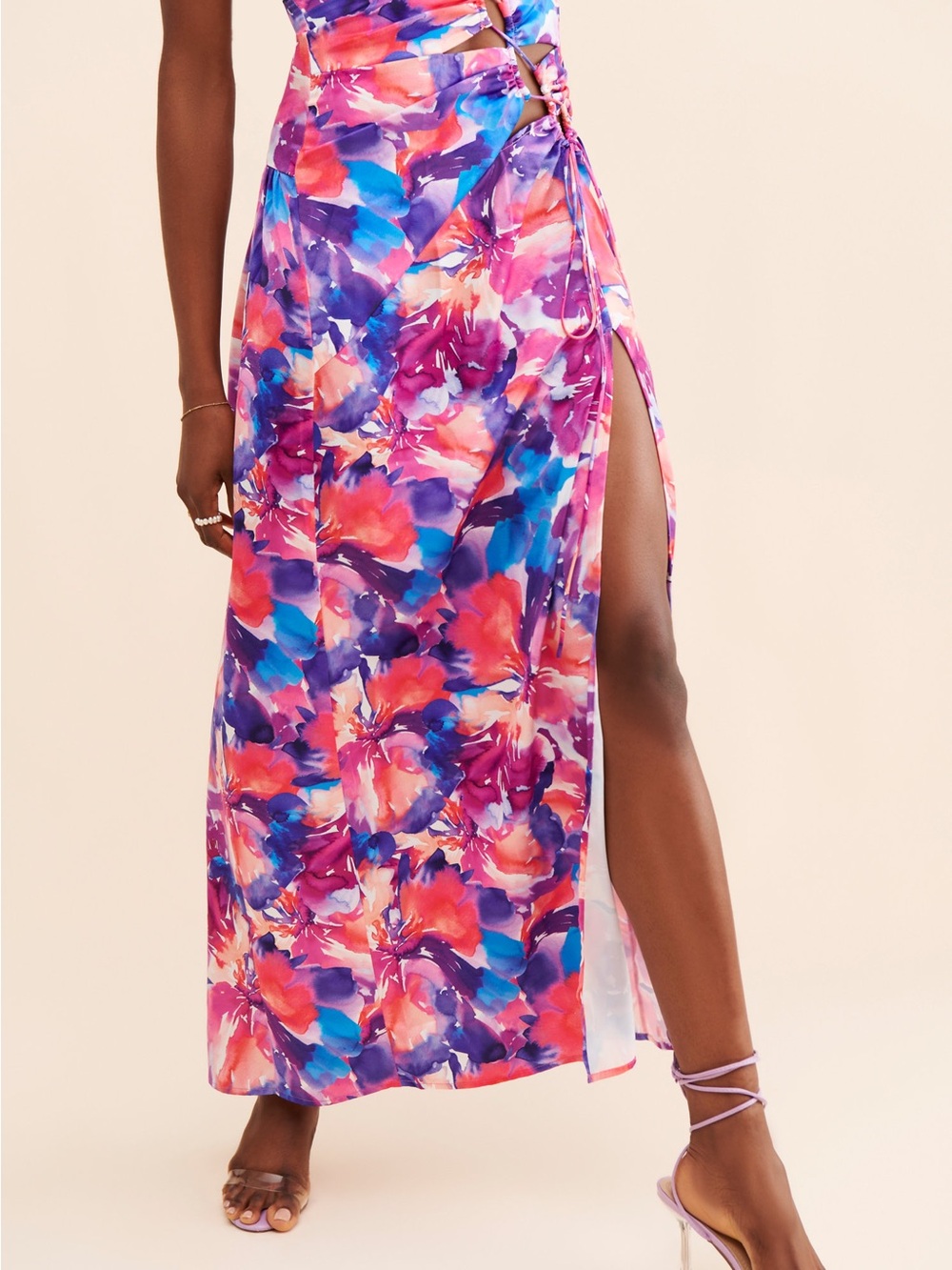 For Love & Lemons Floral Cutout Halter Maxi Dress - Purple, Pink, Blue - Picture 3 of 7